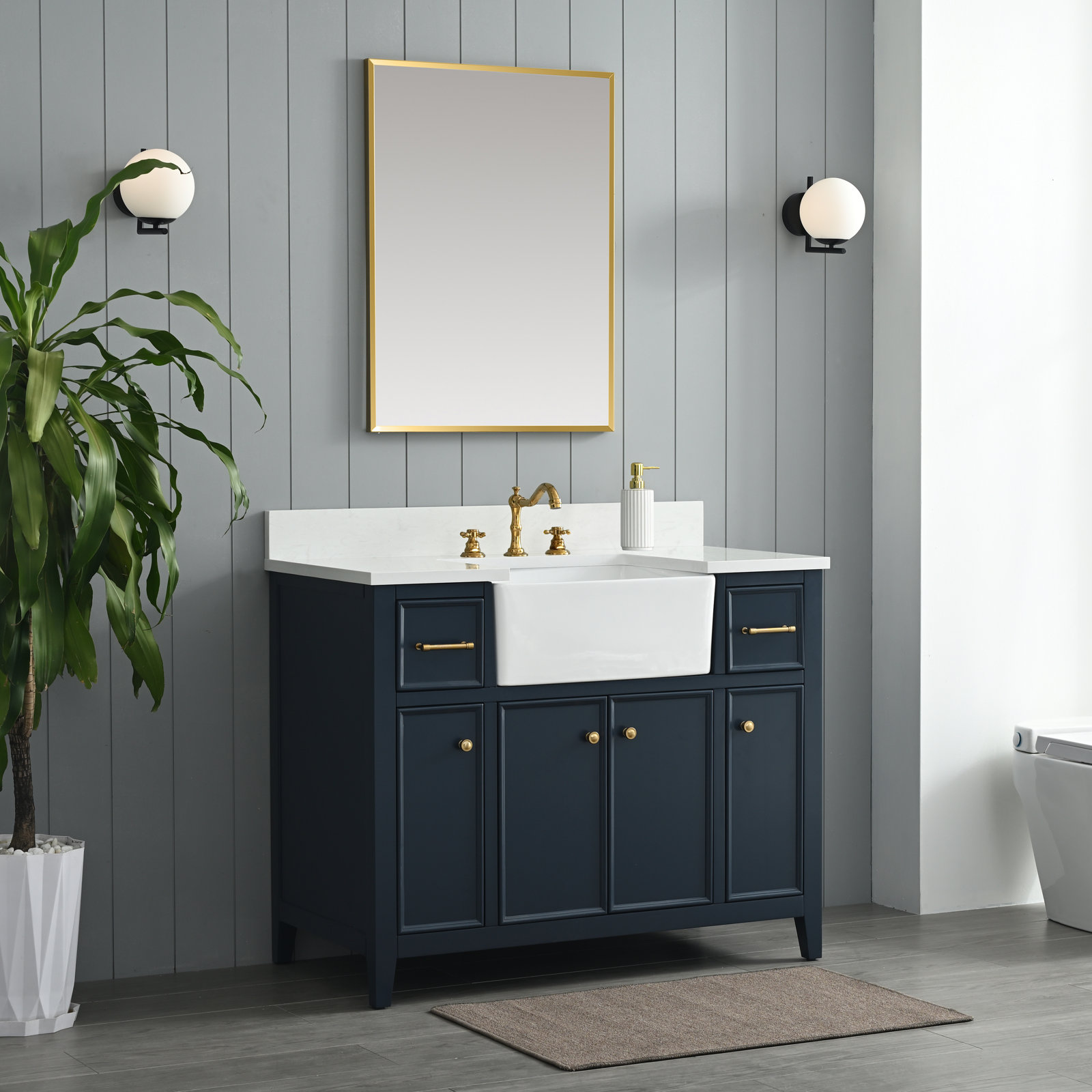 Aisa 42" Pine Single Bathroom Vanity, Indigo Blue/Brushed Gold