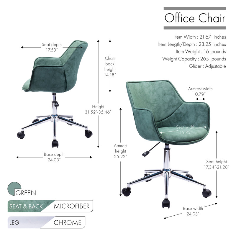 Chaise de travail en microfibre Cindy, Vert