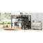 Lit mezzanine double en métal avec garde-robe, bureau, tablettes de rangement, noir