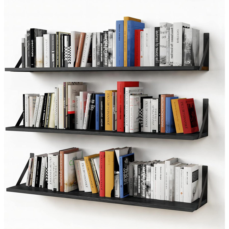 Floating Shelves Set Of 3, Heavy Duty Wall Mounted Shelving For Storage And Organization, Rustic Modern Design For Living Room, Bedroom, Library, And Closet
