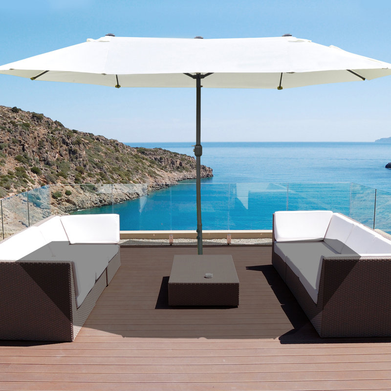 Parasol de patio beige 15 pi - marché rectangulaire en acier à double face pour un pare-soleil, des nervures, une protection de terrasse facile à assembler, une piscine solide