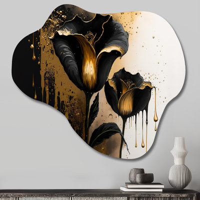Noir et doré Cally Lillies - nuage Calla Lily, reproduction d'art asymétrique