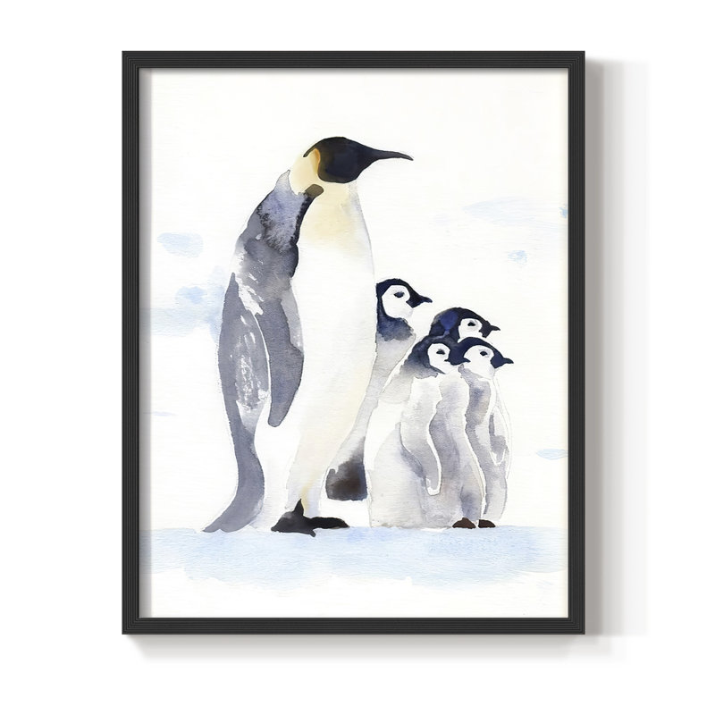 «Emperor Penguins I», reproduction encadrée - bois massif, Noir, H 20 po x l 16 po