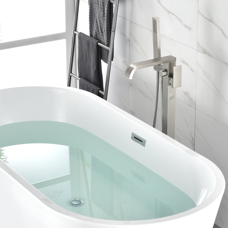 1 Handle Floor Clawfoot Tub Faucet with Diverter, Brushed Nickel