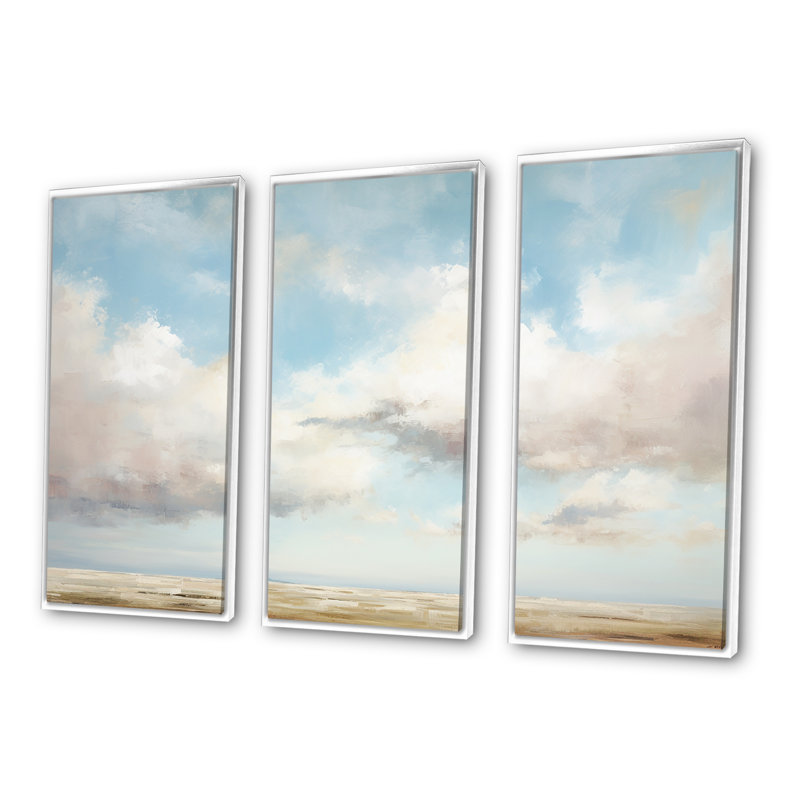 «White Clouds Scenery Minimalisme II», ensemble de reproduction d'art mural nuages, Cadre flottant blanc