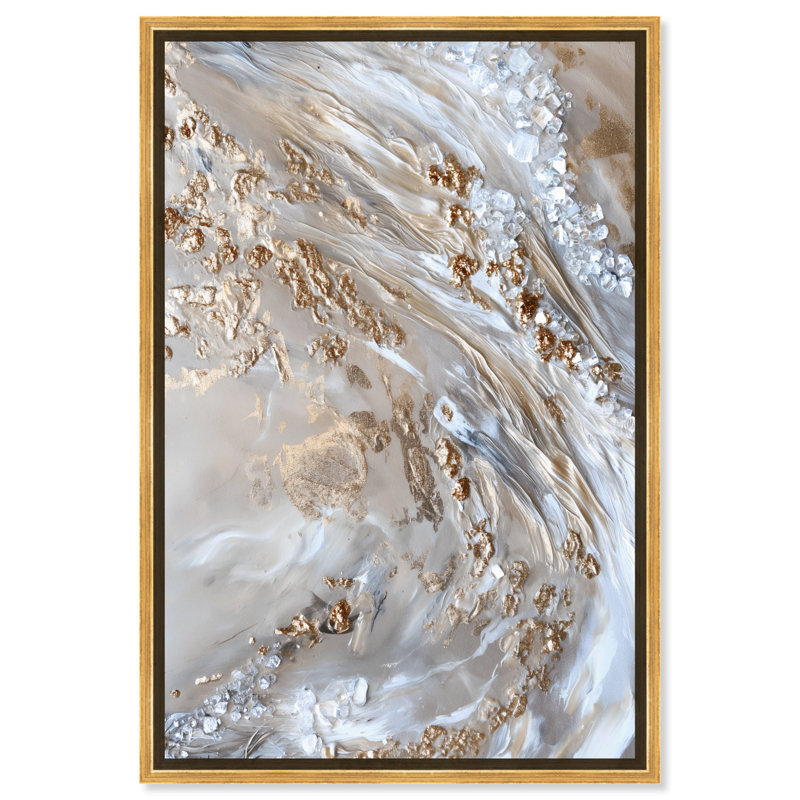 «Parchment Tide Canvas Elegant Gold Abstract» par Art Remedy, Cadre doré, H 46 po x l 31 po