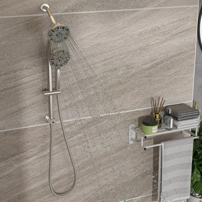 Pomme de douche à effet de pluie de 4,7 po et douche à main 7 po en nickel brossé, ensemble de barre coulissante réglable et tuyau à double système de nickel: pomme de douche, douche à main, bras