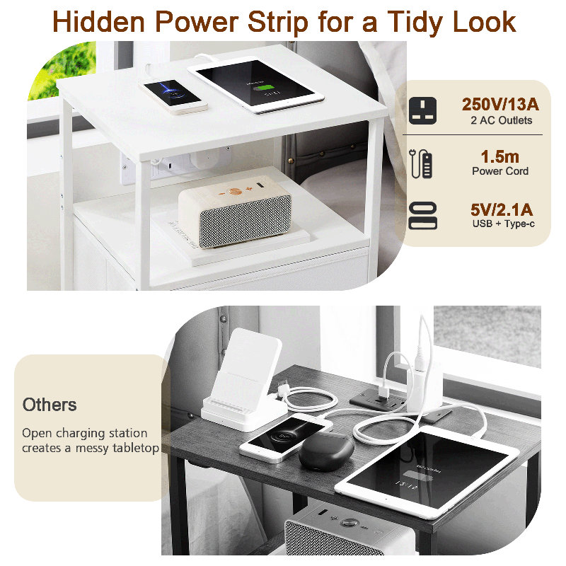 39 cm W Bedside Table, White