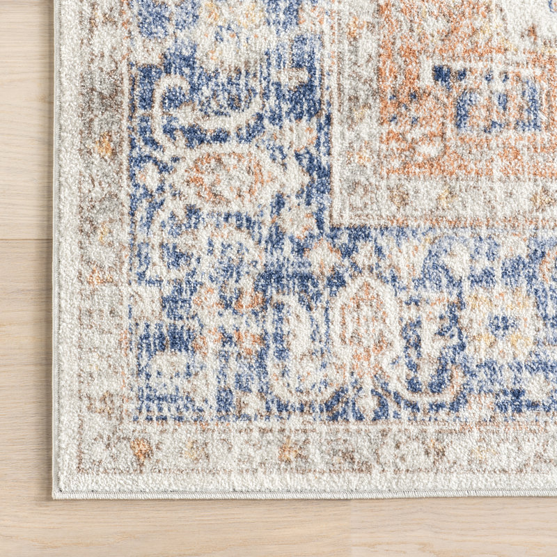 Tapis oriental / persan Caramont pour le salon, la chambre et la cuisine, bleu / ivoire