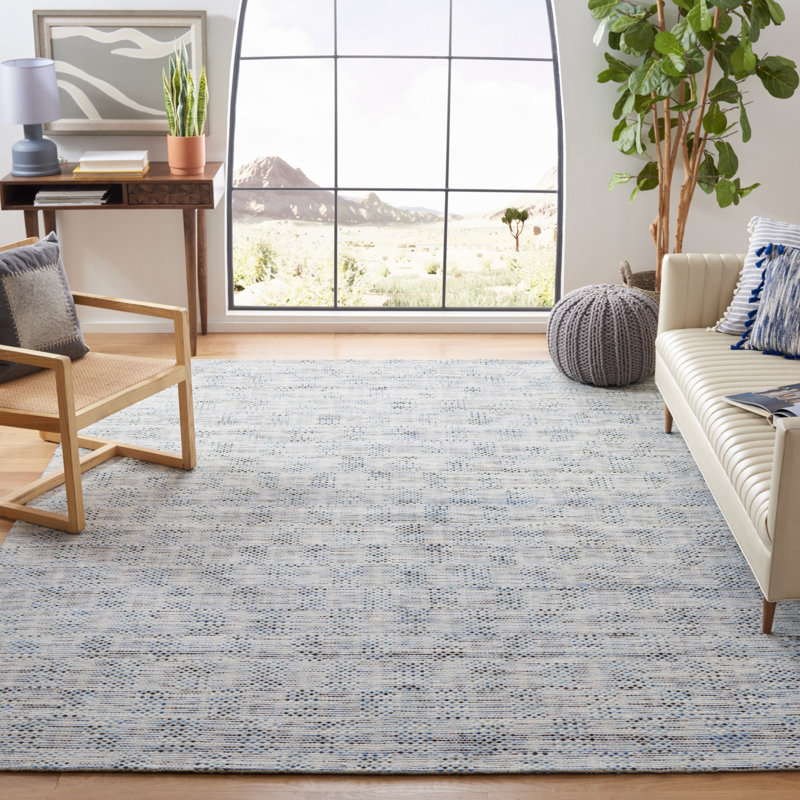 Laureldale Hand Woven Wool/Cotton Abstract Rug in Navy/Beige, Rectangle 6' X 9'