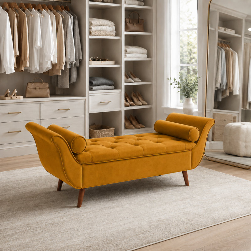 Velvet Upholstered Storage Bench, Brown