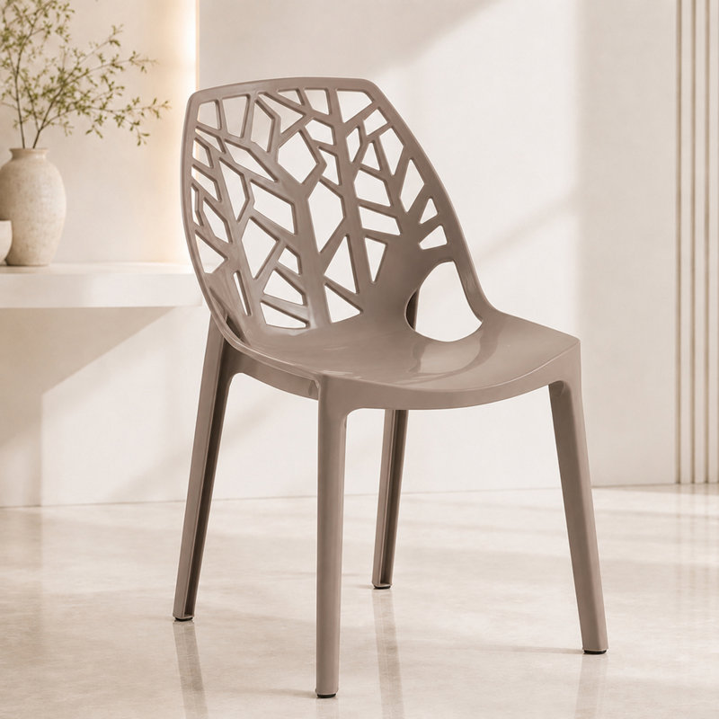 Edgington Lightweight Stacking Accent Dining Chair for Indoor & Outdoor, Solid Taupe, Single