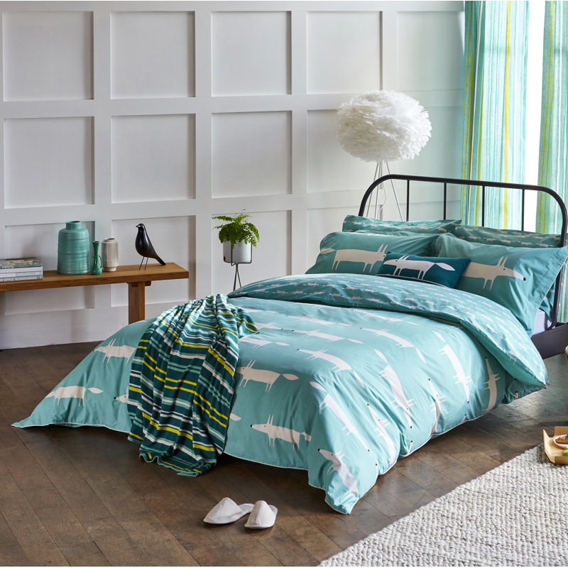 Mr Fox Wildlife Duvet Cover, Double Duvet Cover, Teal