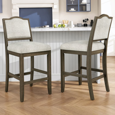 Ensemble de 2 tabourets de bar à hauteur de comptoir avec dossier ergonomique et structure en bois d'hévéa durable pour îlot de cuisine ou salle à manger.