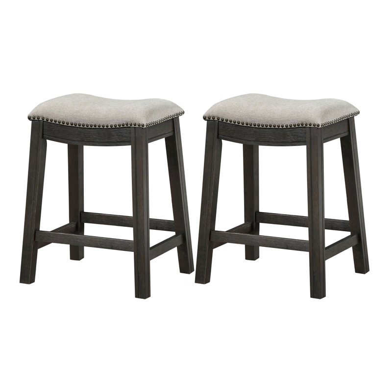 Fordham Dark Grey and Beige Counter Height Saddle Stool (Set of 2)
