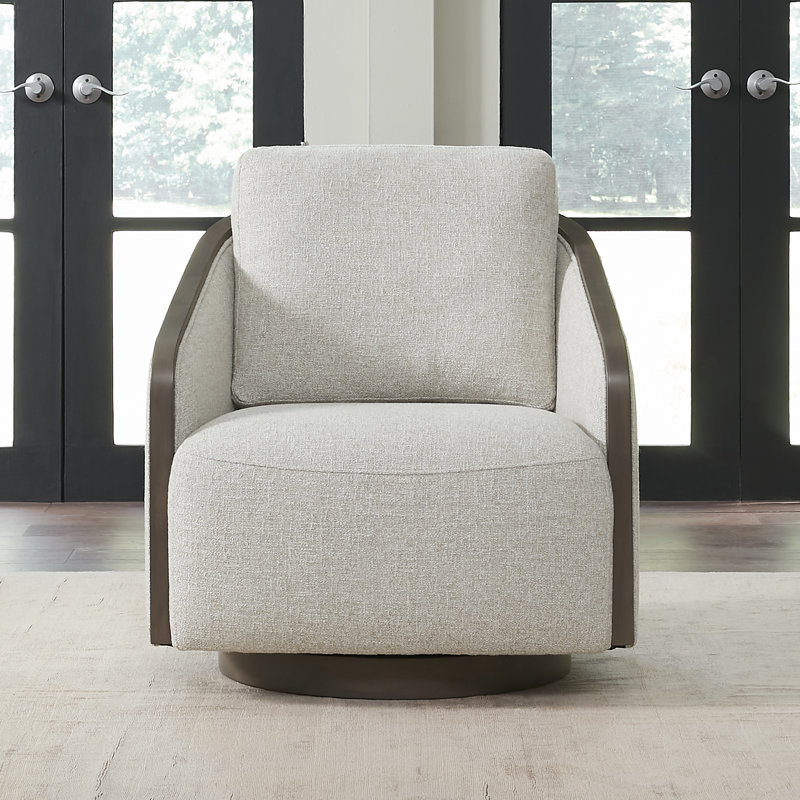  Abere Upholstered Swivel Accent Chair, Beige/Black Polyester, Black
