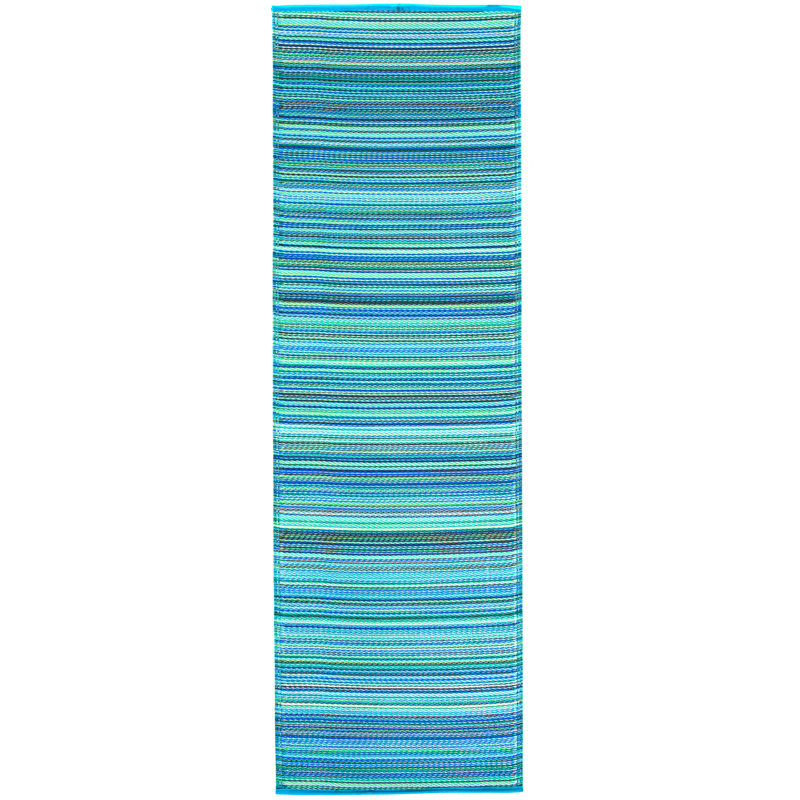 Outdoor Rug Plastic Straw Rug Waterproof Patio Amyree, Runner 2'6" x 8', Cancun - Turquoise & Moss Green