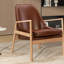 Chaise d'appoint en similicuir, fauteuil de style Mid-Century moderne avec structure en bois massif, fauteuil de lecture avec dossier haut pour le salon-2099928448