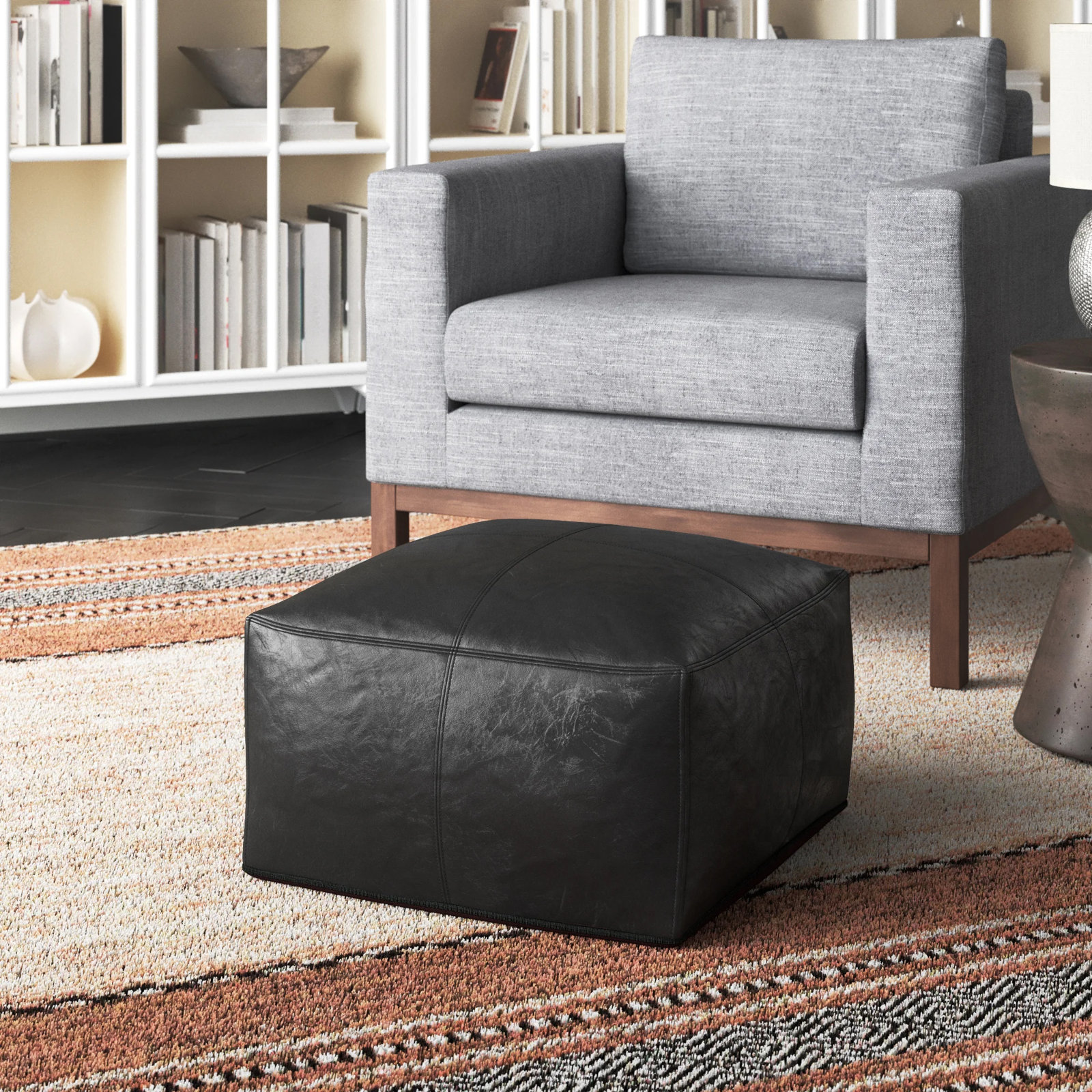 Emily 22" Genuine Leather Pouffe