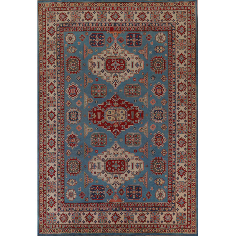 Light Blue Kazak Vegetable Dye Area Rug