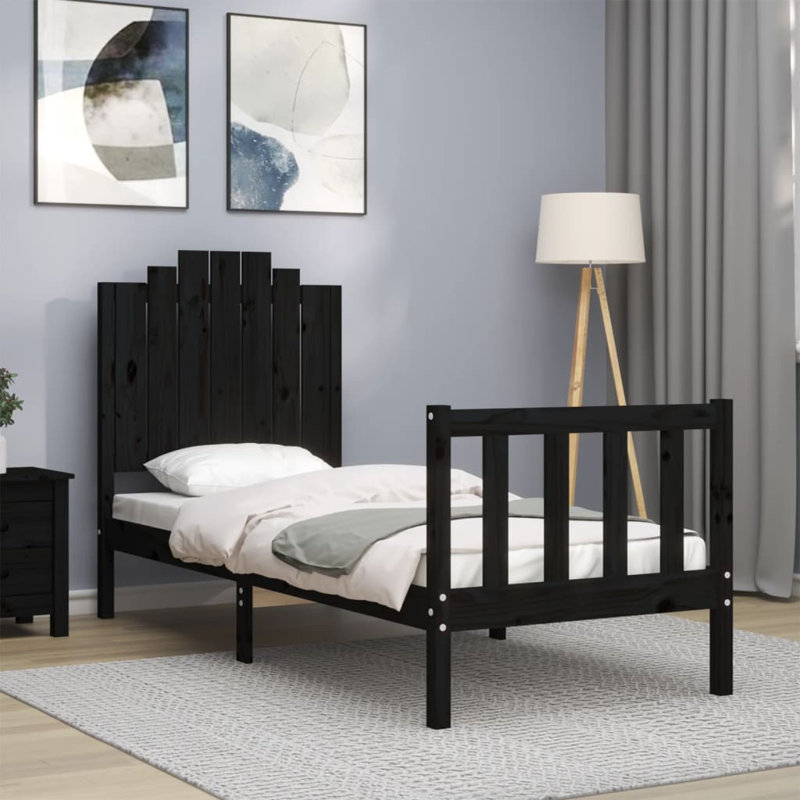 Bed Frame with Headboard, Black, Small Single (2'6)