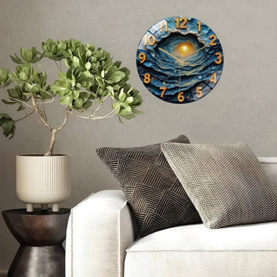 Golden Clock Numbers Swirling Vortex Art - 12'' Modern Glass Wall Clock
