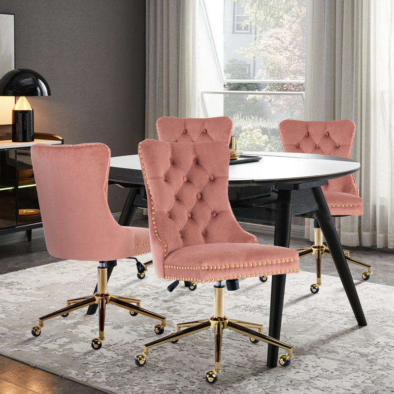 Chaise de bureau en velours et capitonnée, Rose