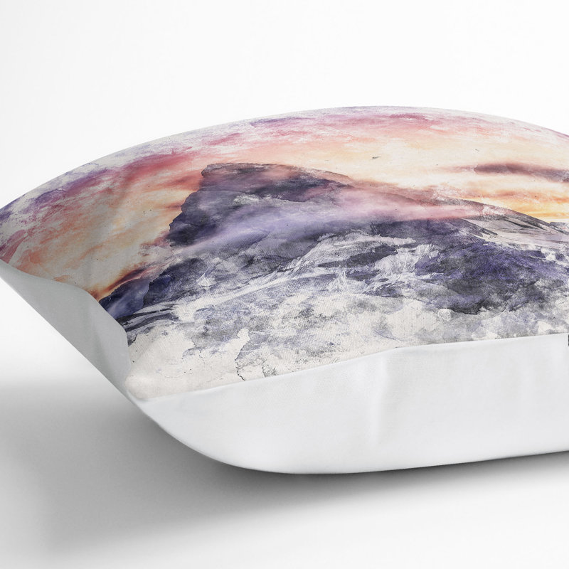 Matterhorn Mountain in Zermatt Watercolour Cushion with Filling, White, 40cm H x 40cm W x 15cm D