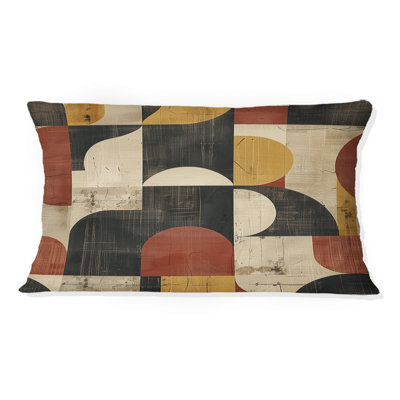 Coussin lombaire jaune et beige Mid-Century