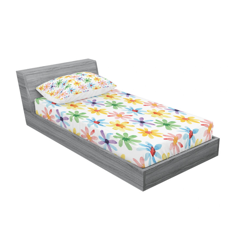 Ensemble de draps en micro-fibre, Ensemble de draps pour lit simple TG avec drap-hou, Floral à fleurs printanières