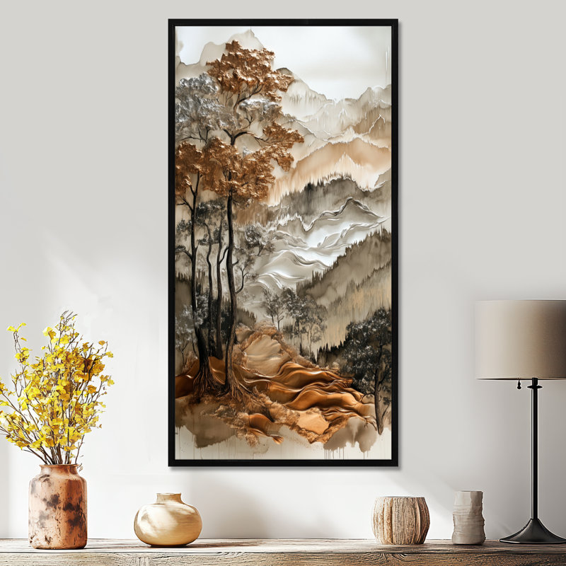 Beige brun Leandro I - art mural grand pin beige, reproduction sur toile encadrée d'automne, H 32 po x l 16 po