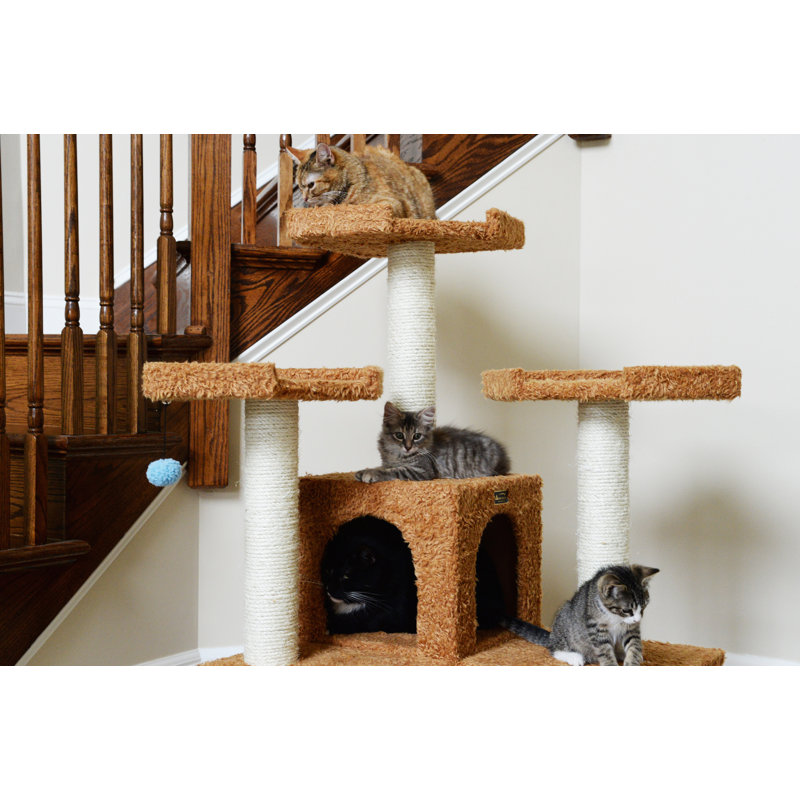 Ochre Brown Multi-Level Sisal Cat Tree with Faux Fur