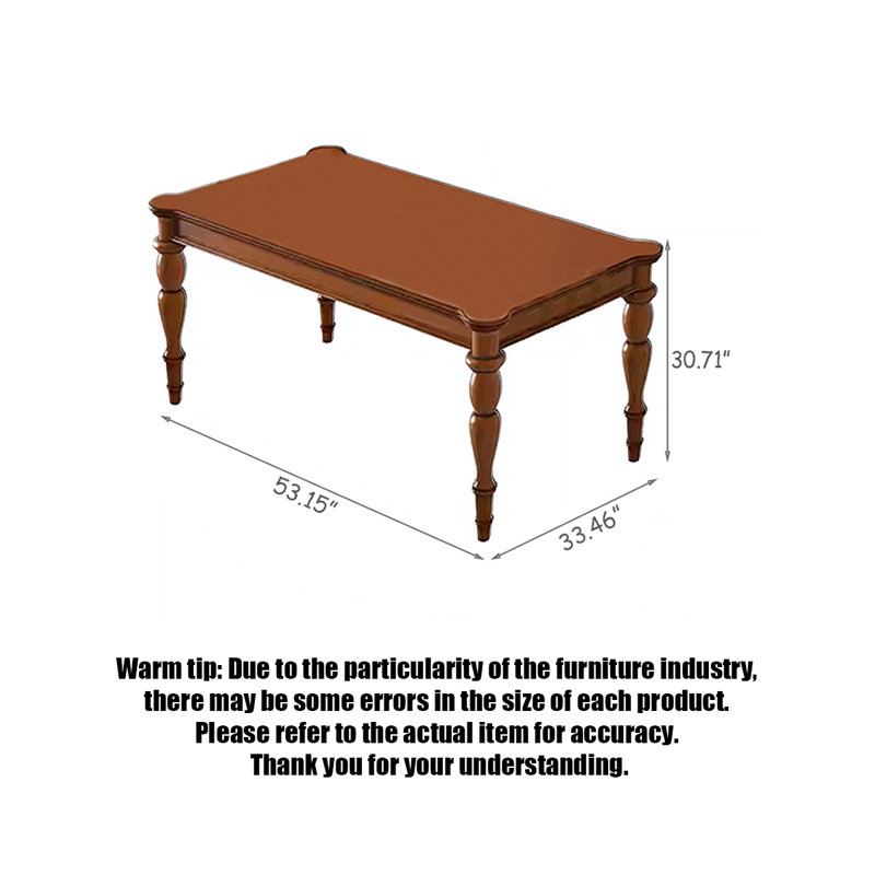 Table de salle à manger rectangulaire en bois massif patiné de style américain, H 30,71 po x L 53,15 po x l 33,46 po