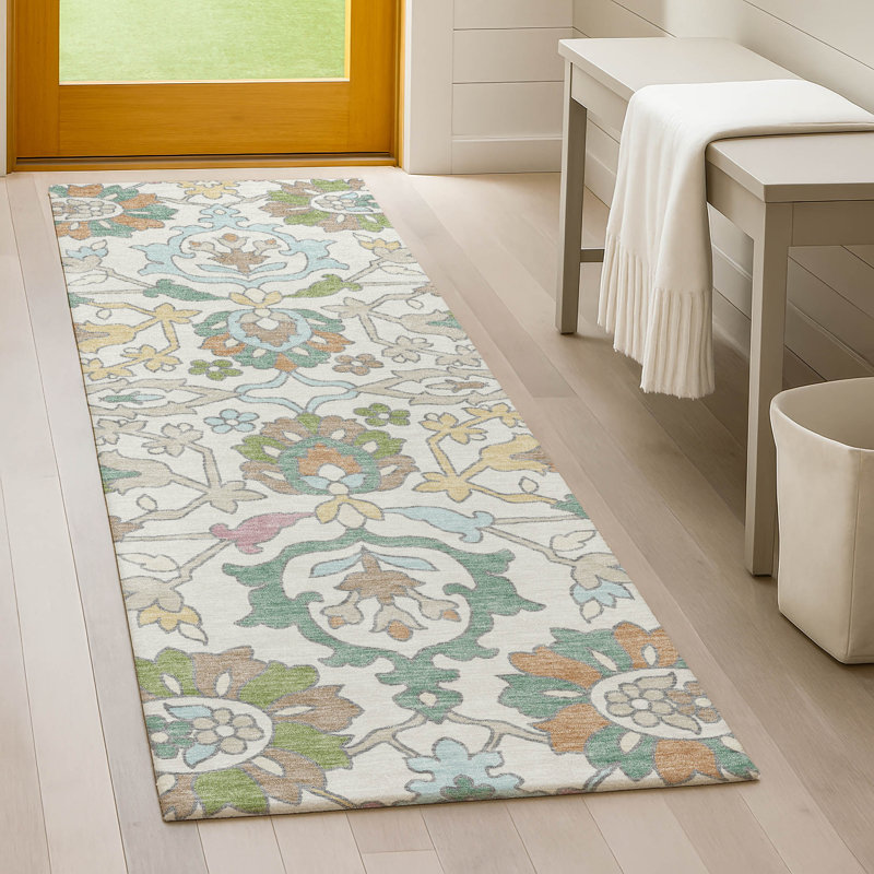 Machine Washable Indoor/Outdoor Chantille ACN2587 Floral Rug, 2'3" x 7'6" Runner, Ivory