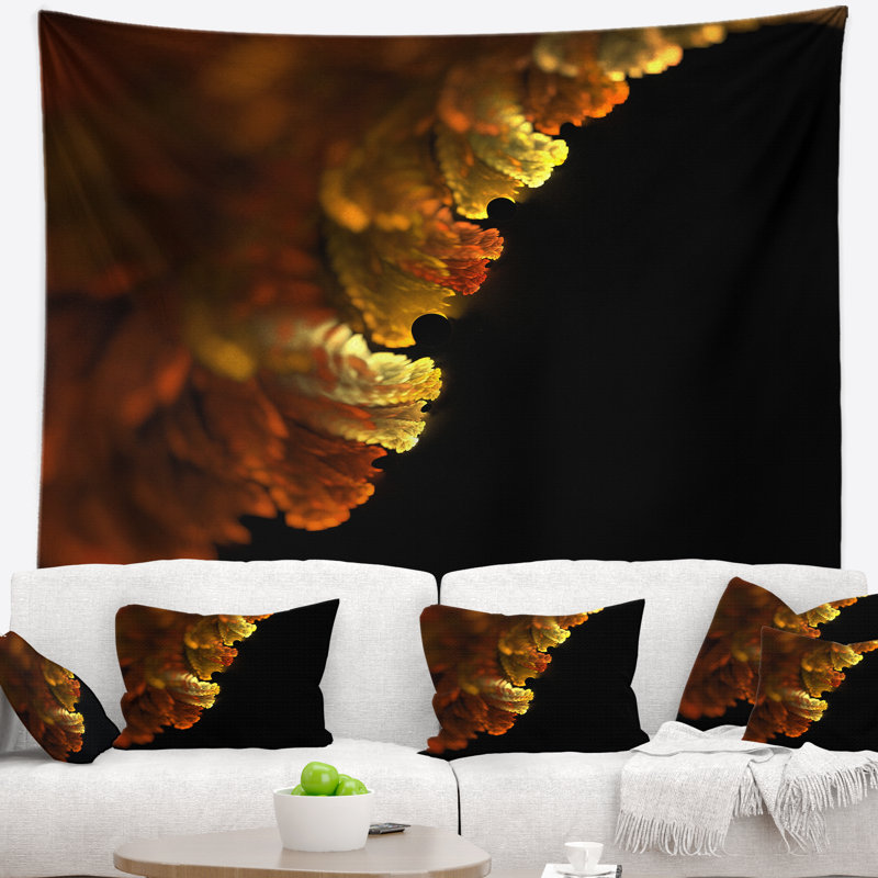 Motif floral abstrait sur fond jaune, H 32 po x l 39 po