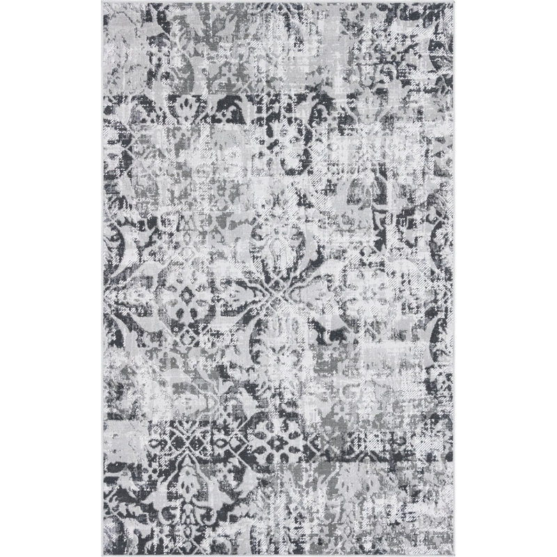  Floral Gray Area Rug, Rectangle 5'3" x 8'