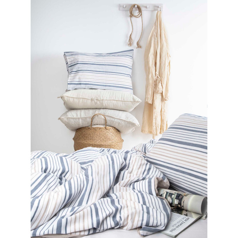 Ensemble de housse de couette 100% coton bleu / blanc 4 pièces