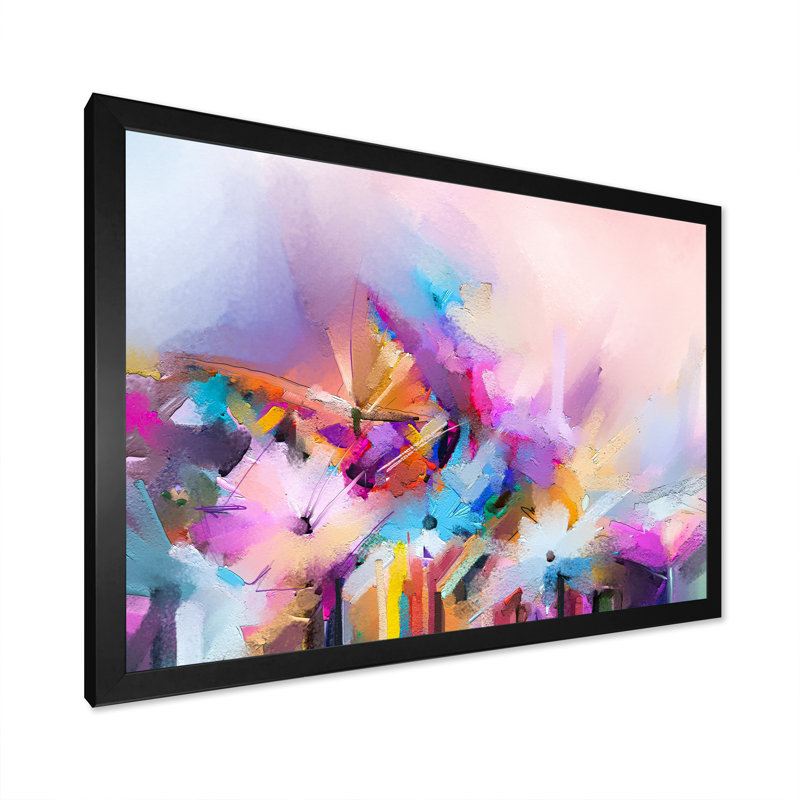 Turquoise, mauve, grunge, huile sur toile, impression sur toile flottante, H 12 po x l 20 po x P 1 po, Cadre noir