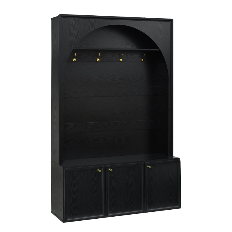 Hall Tree With 2 Cabinet & 4 Hooks, Black