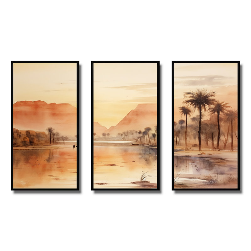 Ancienne rivière égyptienne, paysage - Égypte, art mural, Cadre flottant noir, H 28 po x l 36 po x P 1 po