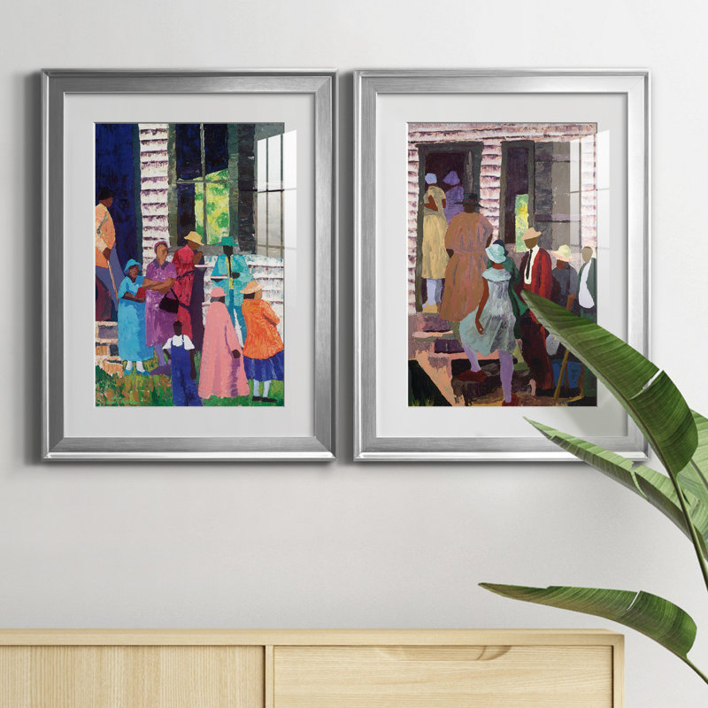 «Going to Church», ensemble de 2 reproductions d'art, H 22,5 po x l 61 po x P 1,5 po, Papier avec cadre argenté, Blanc