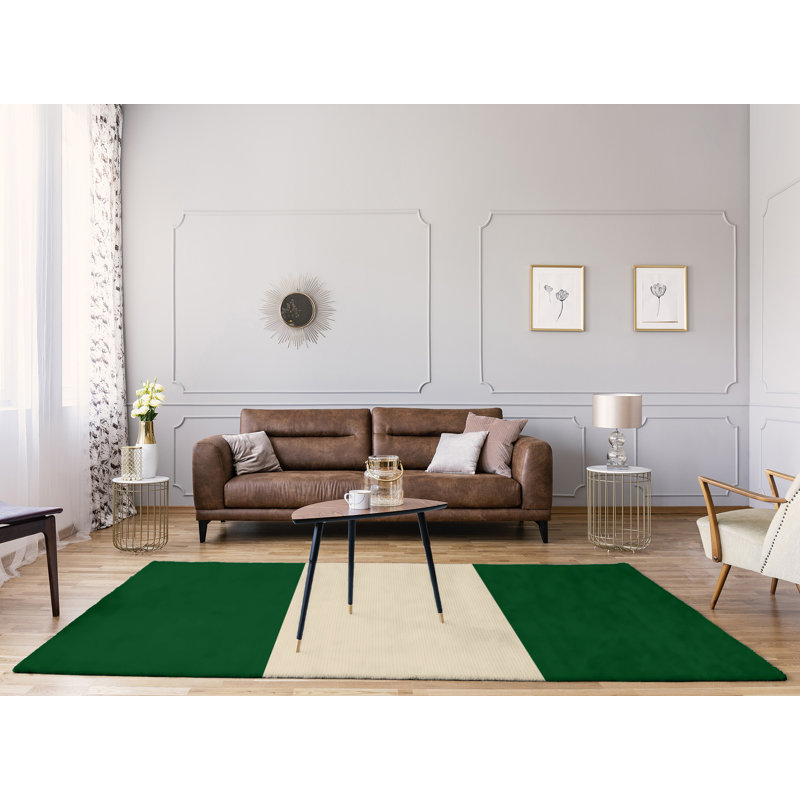 Tapis à rayures vert/crème, Rectangle 9 pi x 12 pi