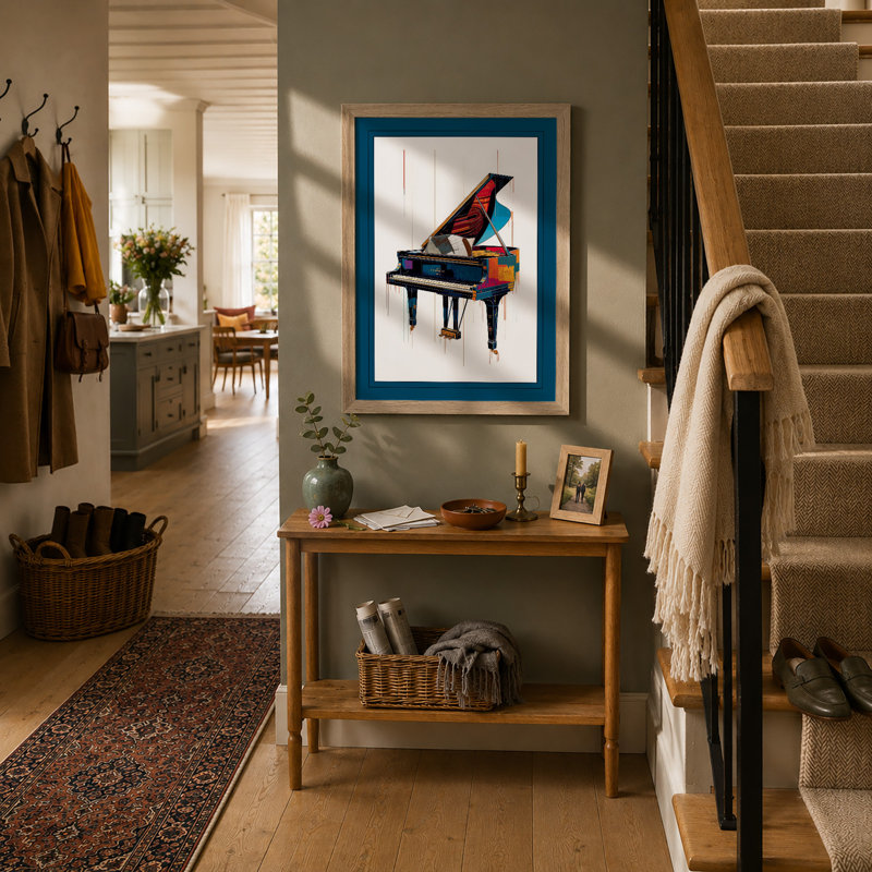 Piano in Colour Modern - Framed Print, A1 - 84.1 x 59.4 cm, Oak