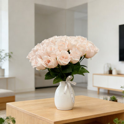 36 pièces de fleurs artificielles roses, 13,77 pouces de fausses pétales de roses à longues tiges pour bouquet de mariage