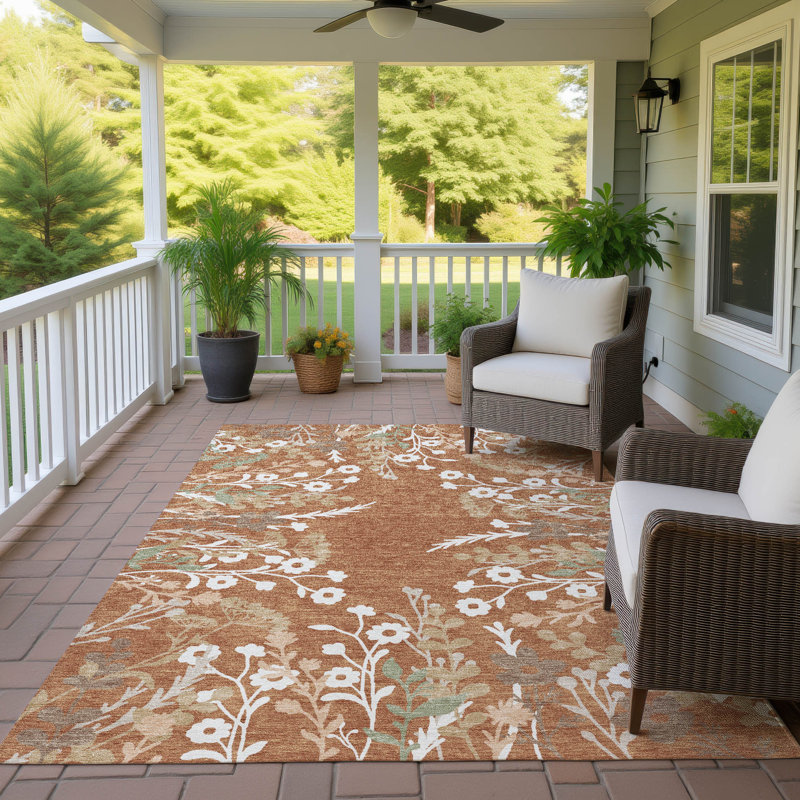 Machine Washable Indoor/Outdoor Bourkelands ACN2334 Floral Rug, Rectangle 10' x 14'