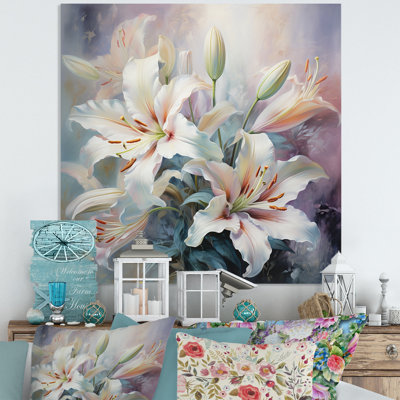 White Grey Lilies Romantic Impression - Floral Metal Wall Decor
