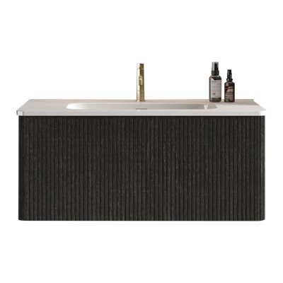 U058-etna36w-308 Meuble-lavabo flottant rayé en chêne noir brossé de 36 pouces avec lavabo en céramique blanche Etna, pré-assemblé
