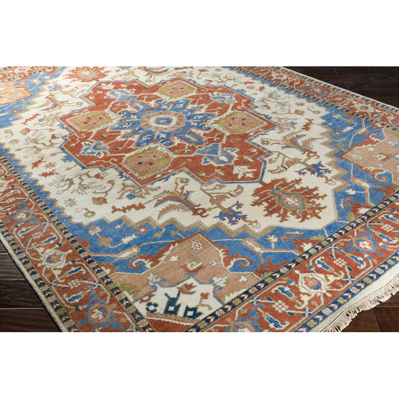 Tapis oriental en laine noué à la main orange / beige / bleu Ostrander, Rectangle 2 pi x 3 pi