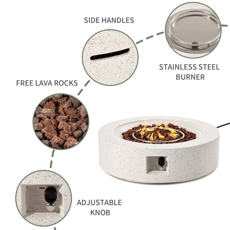 Borgia Concrete Propane Fire Pit Table, Terrazzo White