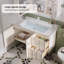 Meuble-lavabo de salle de bain autoportant en bois d'hévéa blanc massif 39,76 po avec miroir-1213976655